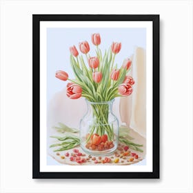 Pink Tulips In Vase Art Print