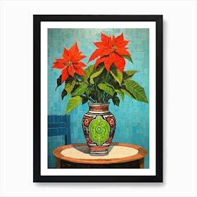 Flowers In A Vase Still Life Painting Poinsettia 3 Art Print