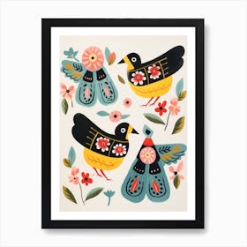 Folk Style Bird Painting Robin 1 Art Print