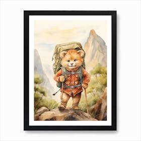 Hiking Watercolour Lion Art Painting 5 Art Print