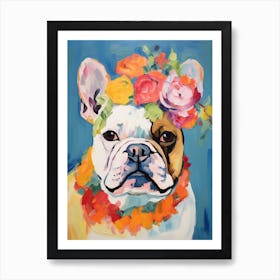 Bulldog Portrait With A Flower Crown, Matisse Painting Style 1 Art Print