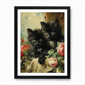 Two Black Cats Rococo Inspired Painting 3 Art Print