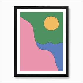 Seaside Day Pink And Green Modern Abstract Art Print