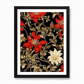 Winter Honeysuckle 3 William Morris Style Winter Florals Art Print