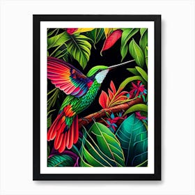 Hummingbird In Tropical Rainforest Marker Art 3 Art Print