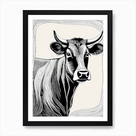 Cow Lino Black And White, 1123 Art Print