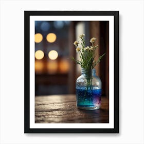 Blue Flowers In A Glass Vase Art Print