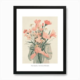 No Rain, No Flowers Poster Spring Girl With Pink Flowers 2 Art Print