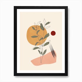 Minimal Line Young Leaves Art Print