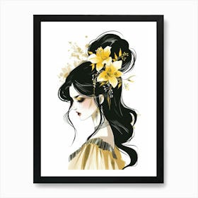 Chinese Girl With Flowers Art Print