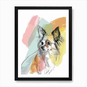 Papillon Dog Pastel Line Watercolour Illustration 1 Art Print