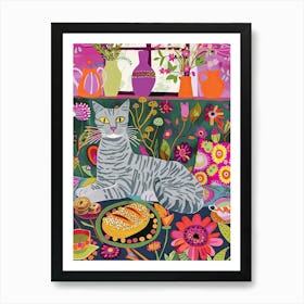 Tea Time With A Egyptian Mau Cat 4 Art Print