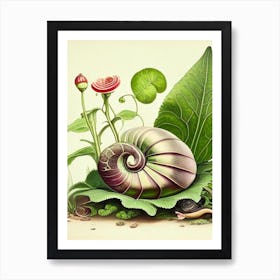 Snail Looking At A Snail 1 Botanical Art Print