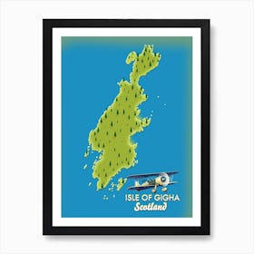 Isle Of Gigha Scotland Travel Map Art Print