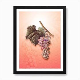 Grape Vine Vintage Botanical in Peach Fuzz Seigaiha Wave Pattern n.0071 Art Print
