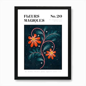 Dark Daisies Folk Art Style Art Print