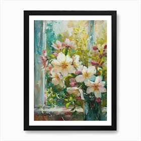 Azalea Flowers On A Cottage Window 1 Art Print