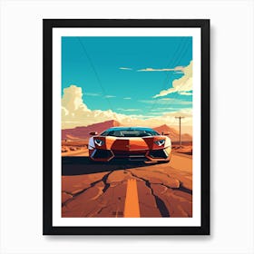A Lamborghini Aventador Car In Route 66 Flat Illustration 1 Art Print