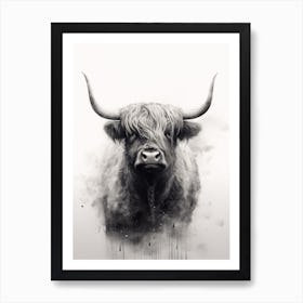 Black & White Ink Painting Of Highland Cow 4 Art Print