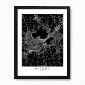 Madison Black And White Map Art Print