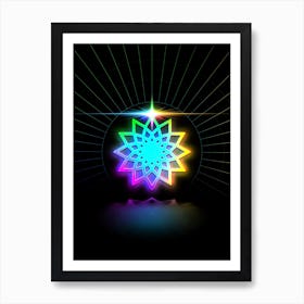Neon Geometric Glyph in Candy Blue and Pink with Rainbow Sparkle on Black n.0276 Art Print