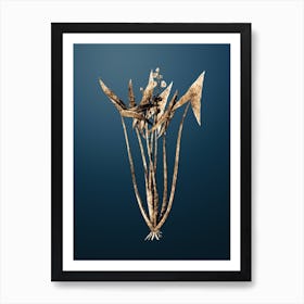 Gold Botanical Arrowhead on Dusk Blue Art Print