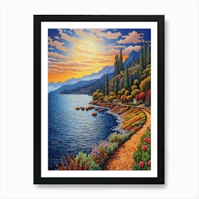 Lake Chelan Washington Pointillism 12 Art Print