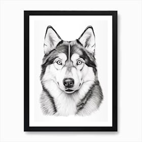 Siberian Husky Dog, Line Drawing 1 Art Print