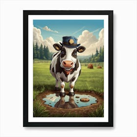 Cow In A Puddle Art Print