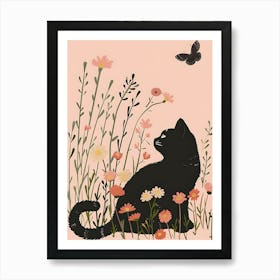 Black Cat In Flowers 3 Art Print