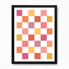 Orange, Peach and Pink Checkerboard Art Print