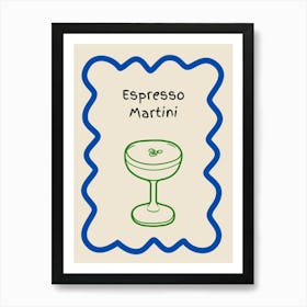 Espresso Martini Doodle Poster Blue & Green Art Print