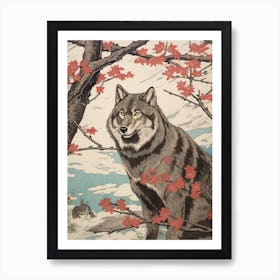 Gray Wolf Vintage Japanese 2 Art Print