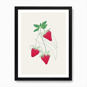 Everbearing Strawberries, Plant, Minimal Line Drawing Art Print
