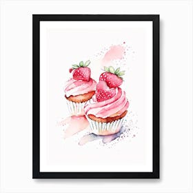 Strawberry Cupcakes, Dessert, Food Minimalist Watercolour Art Print