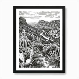 Duotone Illustration Mount Bonnell Austin Texas 2 Art Print