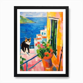 Painting Of A Cat In Positano Italy 2 Art Print