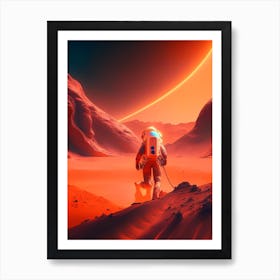 Astronaut Landing On Mars Neon Nights 2 Art Print