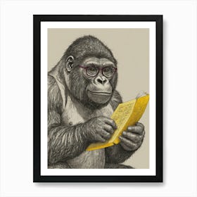 Gorilla Reading A Book 1 Art Print