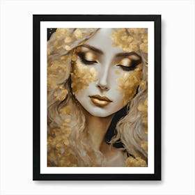 In the Style of Gustav Klimt - Beautiful Blonde Woman in Gold Leaf Wearing Back Showing Dress and Flowers, Similar to The Kiss, Tears, Portrait of Adele Bloch, Judith, Fräulein Lieser and Famous Replica Artworks - Perfect For Aesthetic Luxury Gallery Wall or Feature HD Art Print