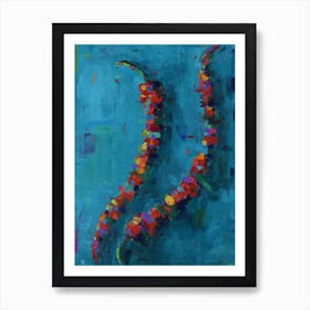 Two Red Chilis In Teal Art Print