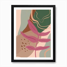 Abstract Modern Leaf Pink Art Print