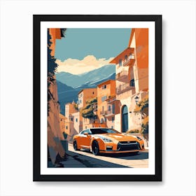 A Nissan Gt R In Amalfi Coast, Italy, Car Illustration 8 Art Print