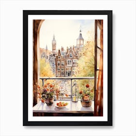 Window View Of Amsterdam Netherlands In Autumn Fall, Watercolour 3 Art Print