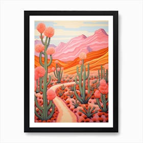 Cactus In The Desert Painting Ferocactus 2 Art Print