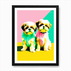 Shih Tzu Pups, This Contemporary art brings POP Art and Flat Vector Art Together, Colorful Art, Animal Art, Home Decor, Kids Room Decor, Puppy Bank 118th Art Print