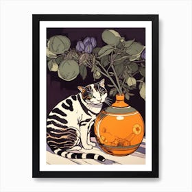 Drawing Of A Still Life Of Crocus With A Cat 3 Póster