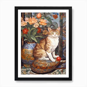 Dahlia With A Cat 4 Art Nouveau Style Art Print