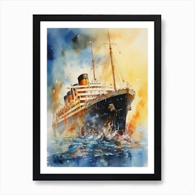 Titanic Ship In The Sea Watercolour 3 Art Print