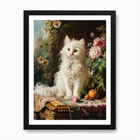 White Cat With Jewel Rococo Inspired Painting Art Print